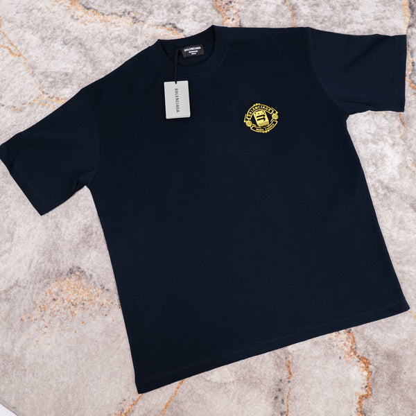 College Logo Cotton T Shirt in Black - Balenciaga