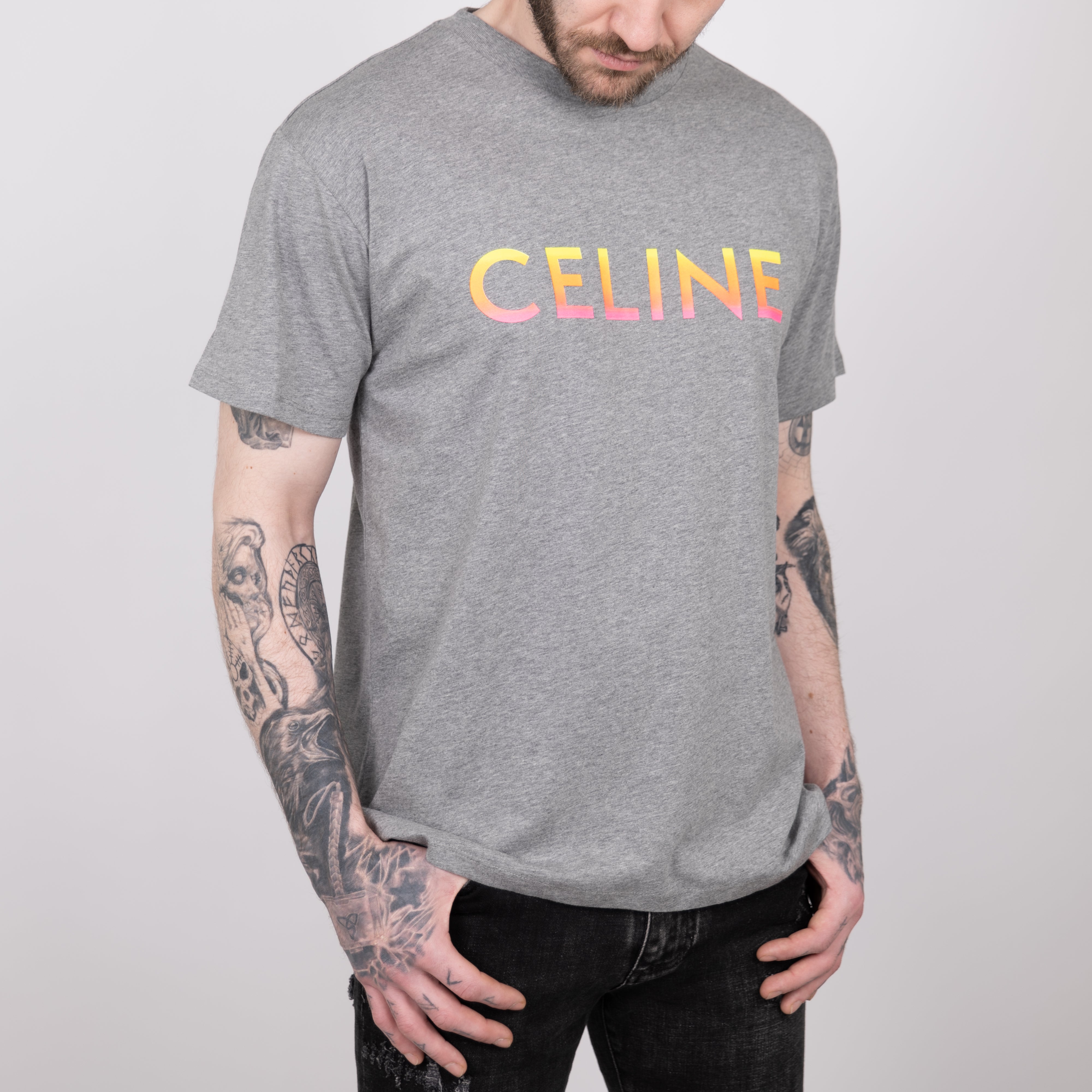 Grey Oversized Logo Print T-Shirt.